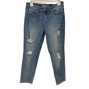 Roebuck & Co R1893 Women Skinny Jeans Size 8 Medium Wash Distressed Ripped Denim